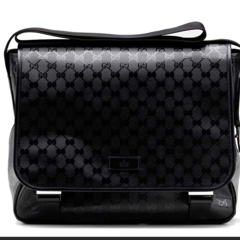 Black leather (coated canvas) Gucci Diaper Bag